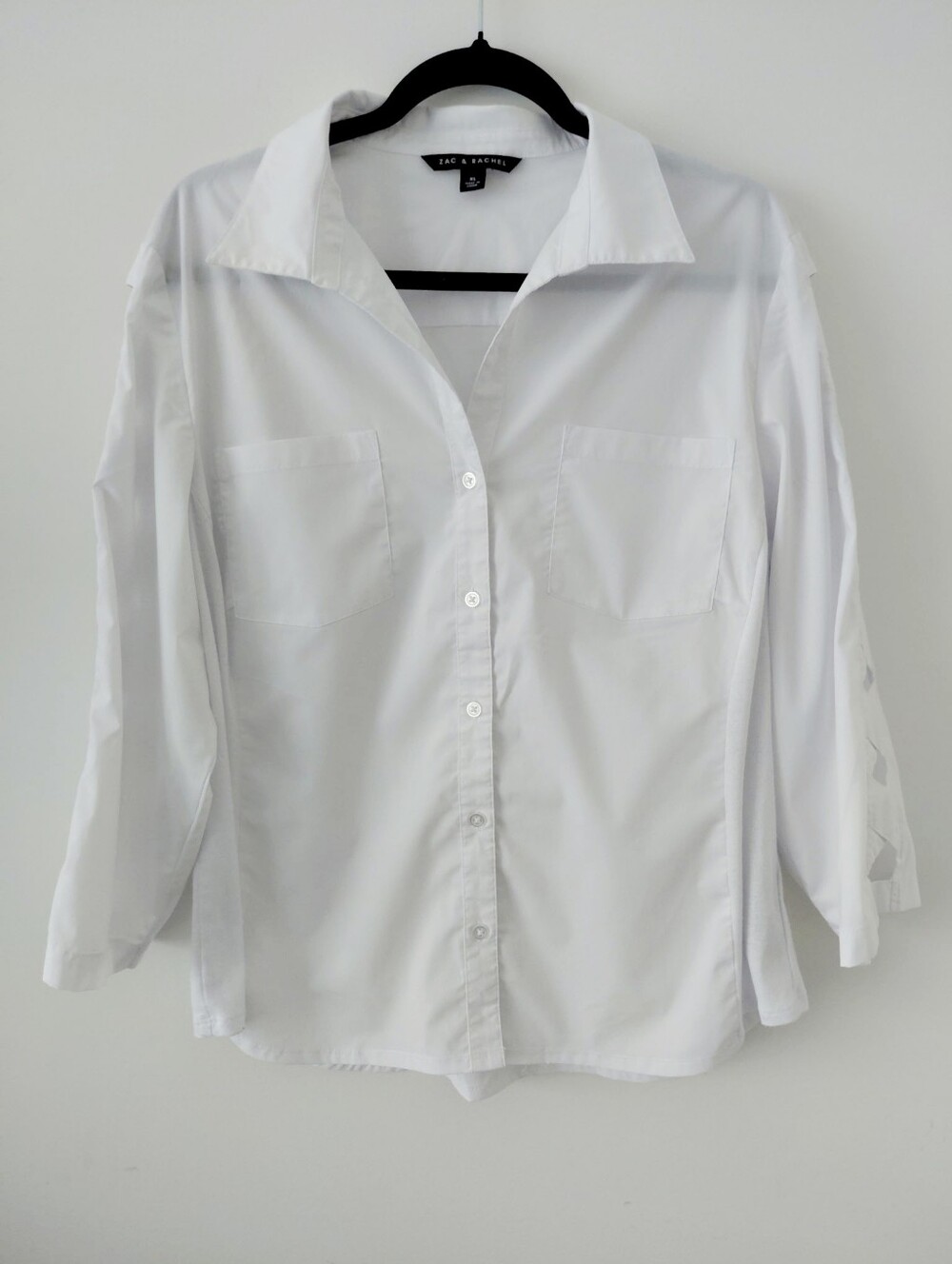 Zac & Rachel White Button-Up Cut-Out Designs On Sleeves